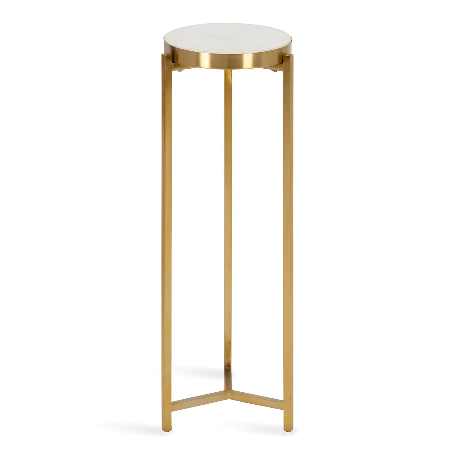 Kate and Laurel Aguilar Modern Drink Table 9 x 9 x 23 White and Gold Genuine Marble Accent Table for Small Spaces
