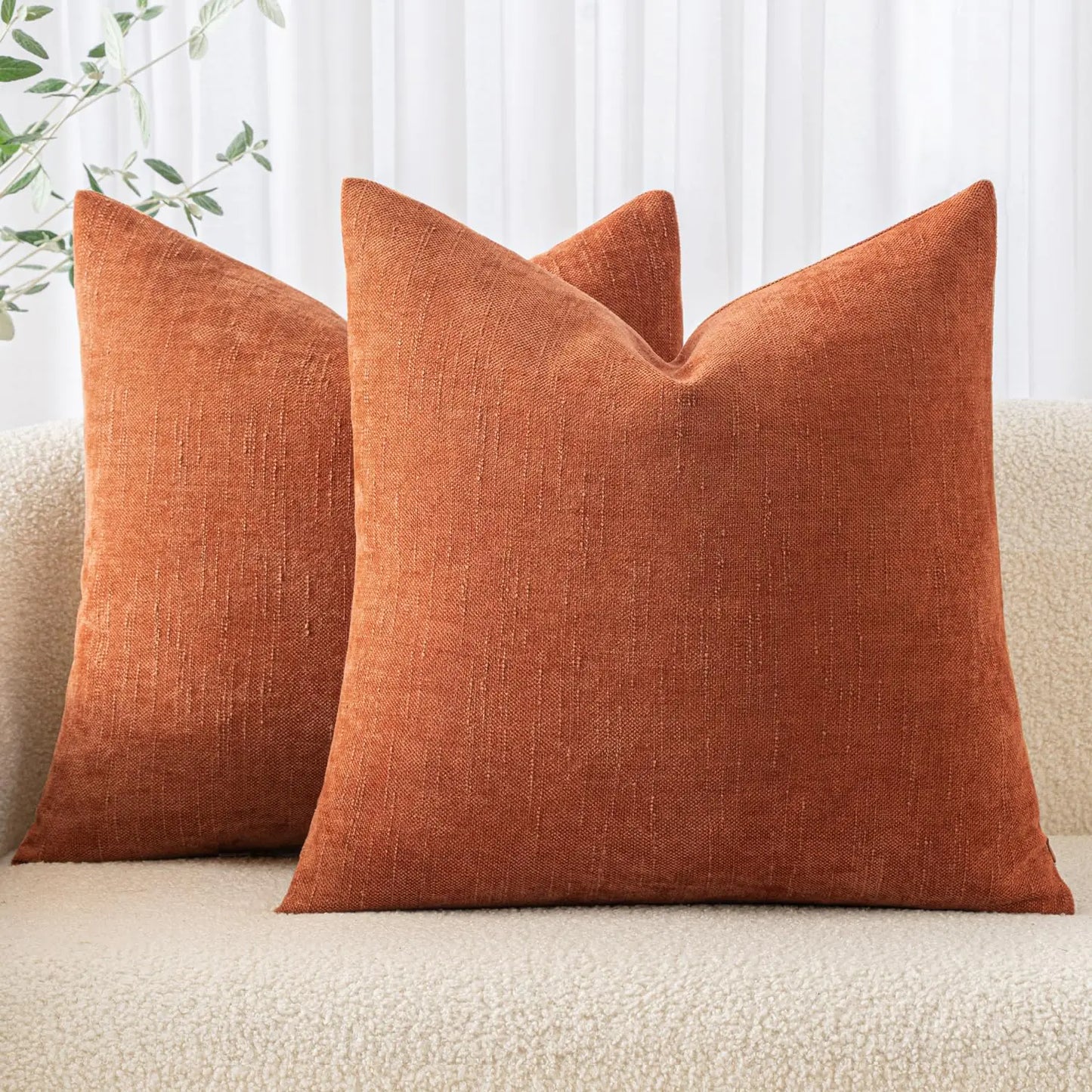 2 Burnt Orange Chenille Textured Pillow Covers 18x18"