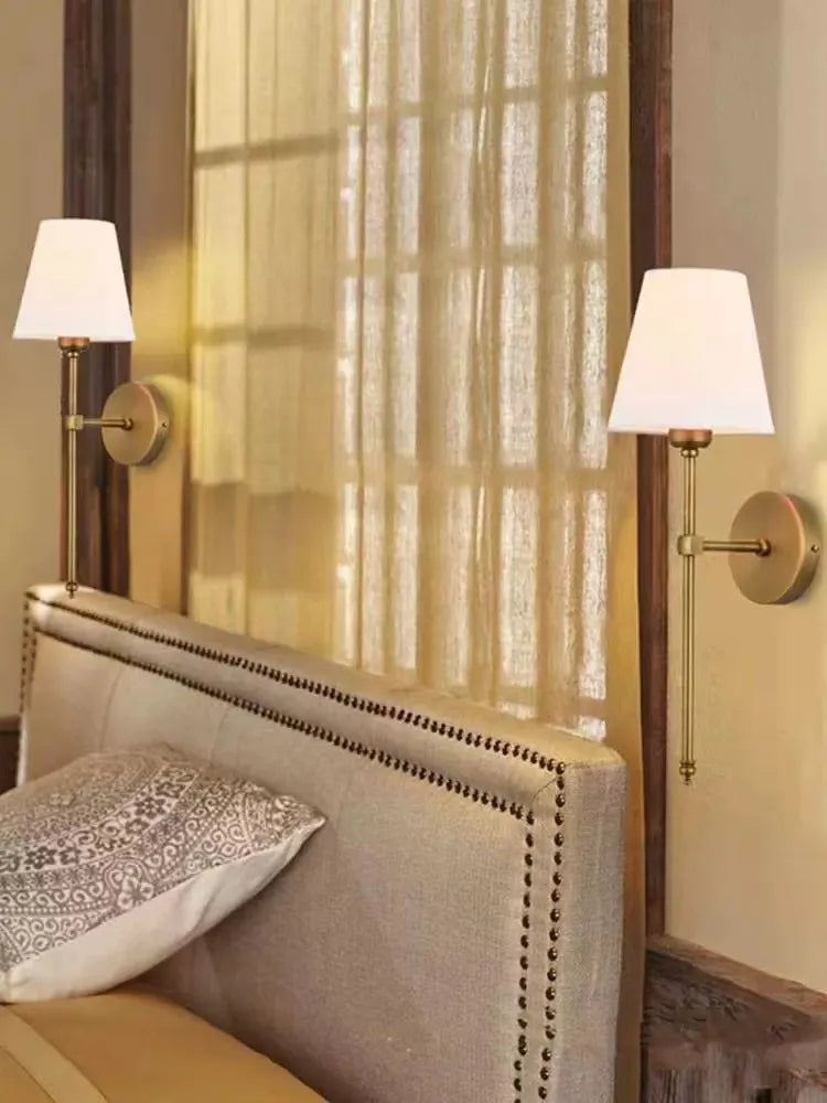 Set of 2 Black Wall Lights with White Fabric Shade – Wall Sconces