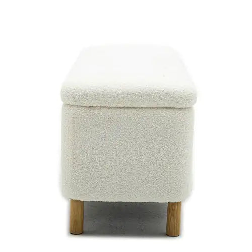 White Upholstered Entryway Storage Ottoman Bench