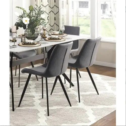 Gray Faux Leather Dining Chairs Set of 2 Modern