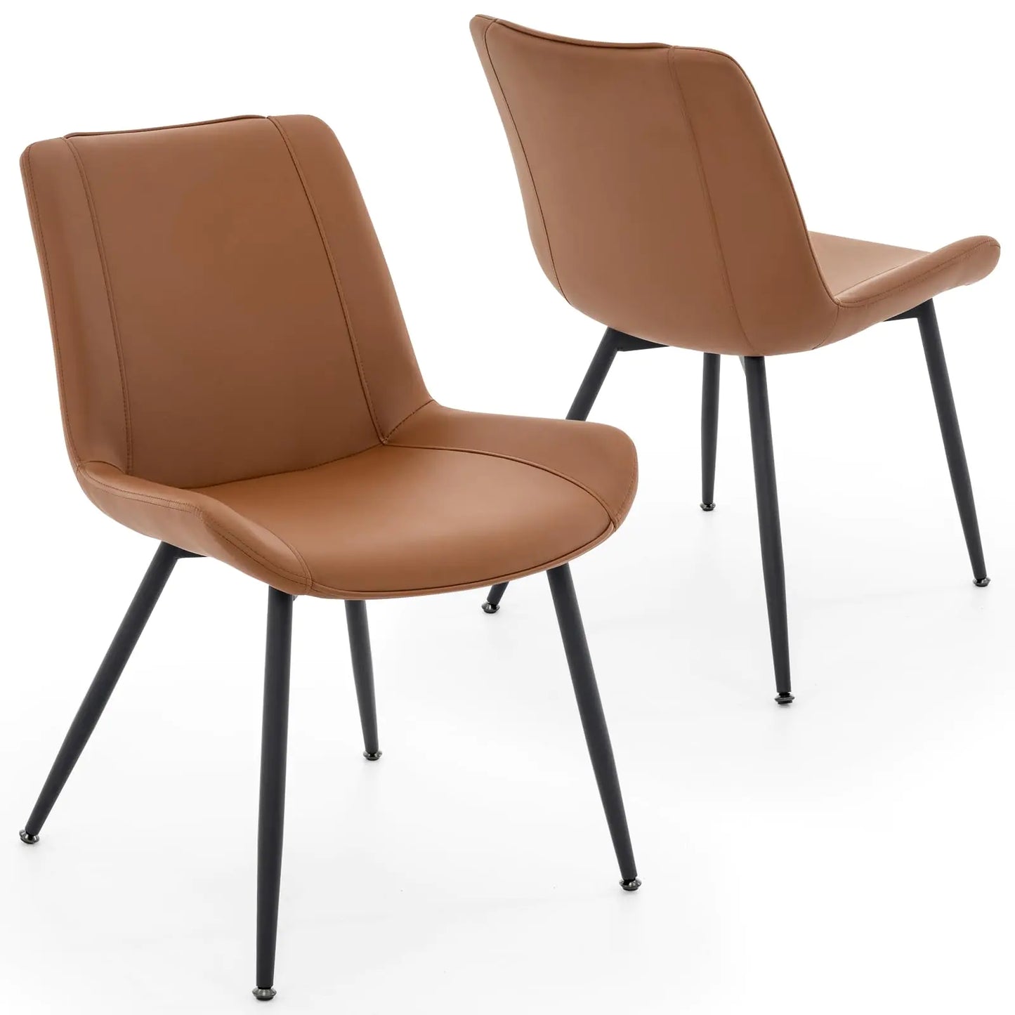 Set of 2 Brown PU Leather Dining Chairs