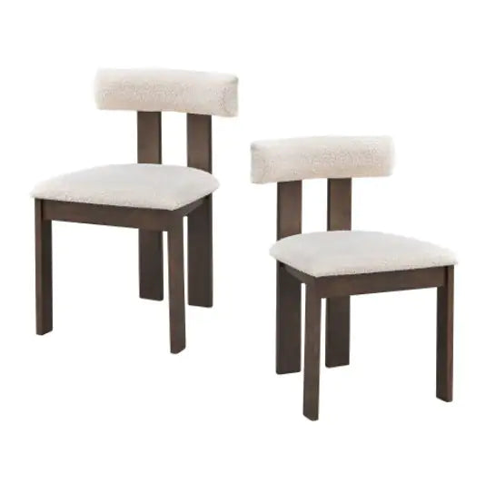 Set of 2 Upholstered Wooden Dining Chairs, Boucle Side Chairs, Brown