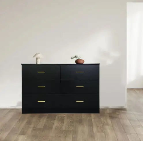 Modern Black 6-Drawer Engineered Wood Dresser