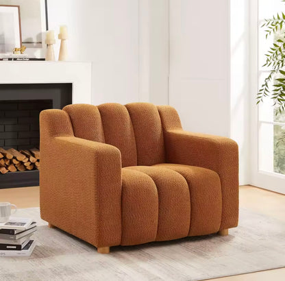 Burnt Orange Upholstered Armchair, Boucle Fabric Accent Chair