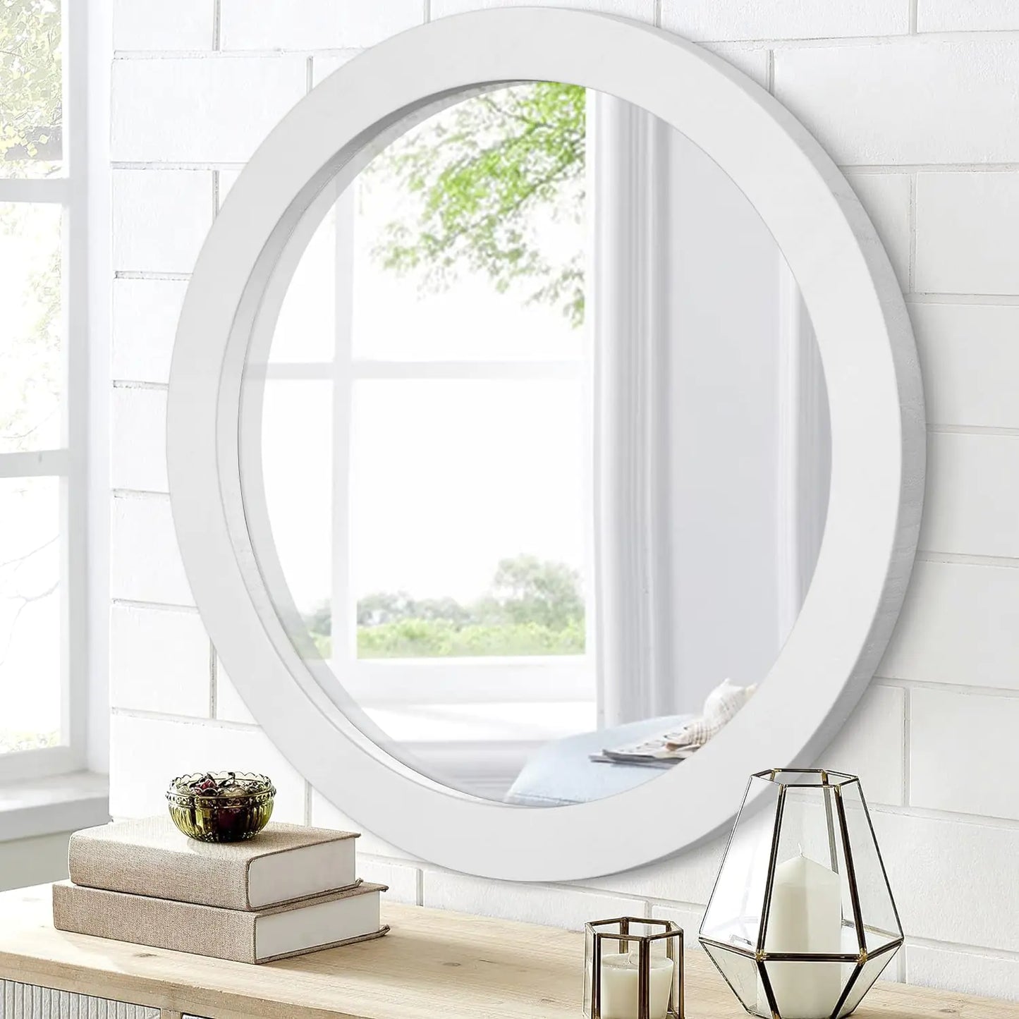 20” Rustic Round Wood Frame Wall Mirror