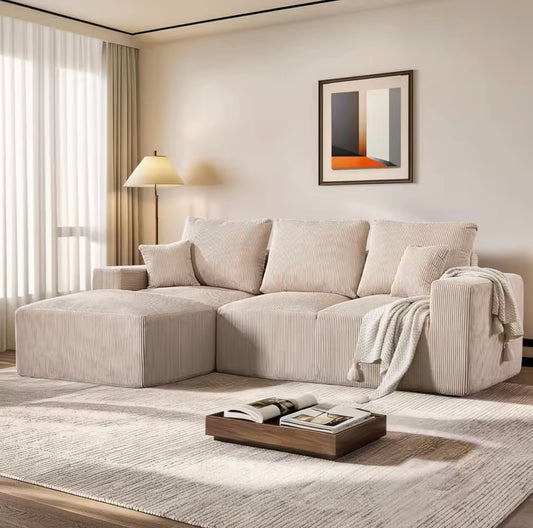 Oat 108” Upholstered Corduroy Deep Seat L-Shape Sofa with Chaise