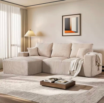 Oat 108” Upholstered Corduroy Deep Seat L-Shape Sofa with Chaise
