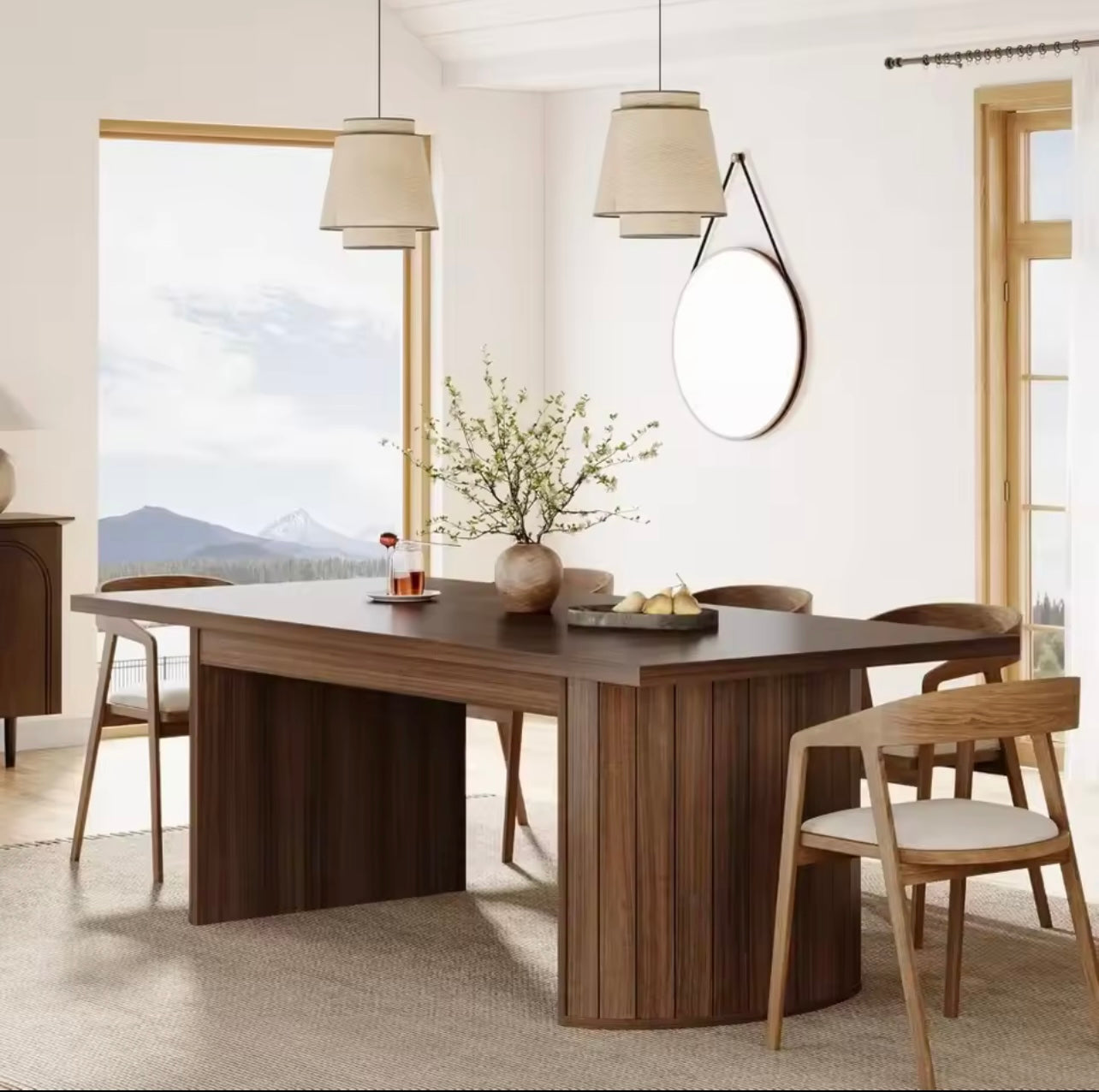 Walnut Wood Dining Table for 6–8, Minimalist Rustic Kitchen Table