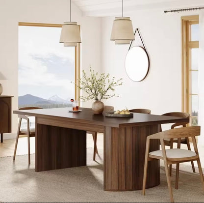 Walnut Wood Dining Table for 6–8, Minimalist Rustic Kitchen Table