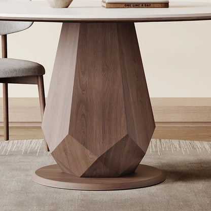 Rock Slab Round Dining Table with 360° Rotating Top
