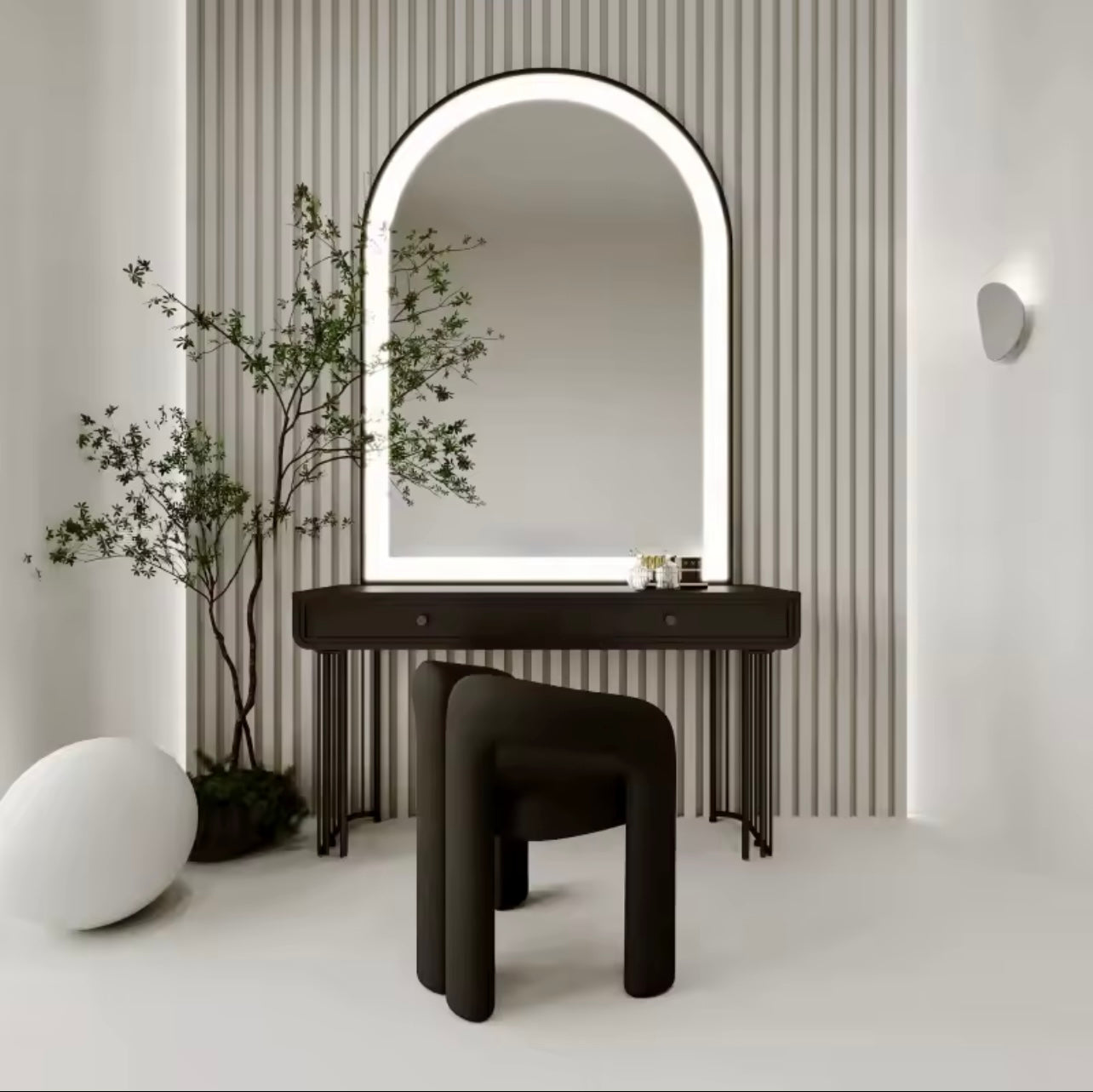 LED Arched Mirror Vanity Set with Chair, 120cm Makeup Table