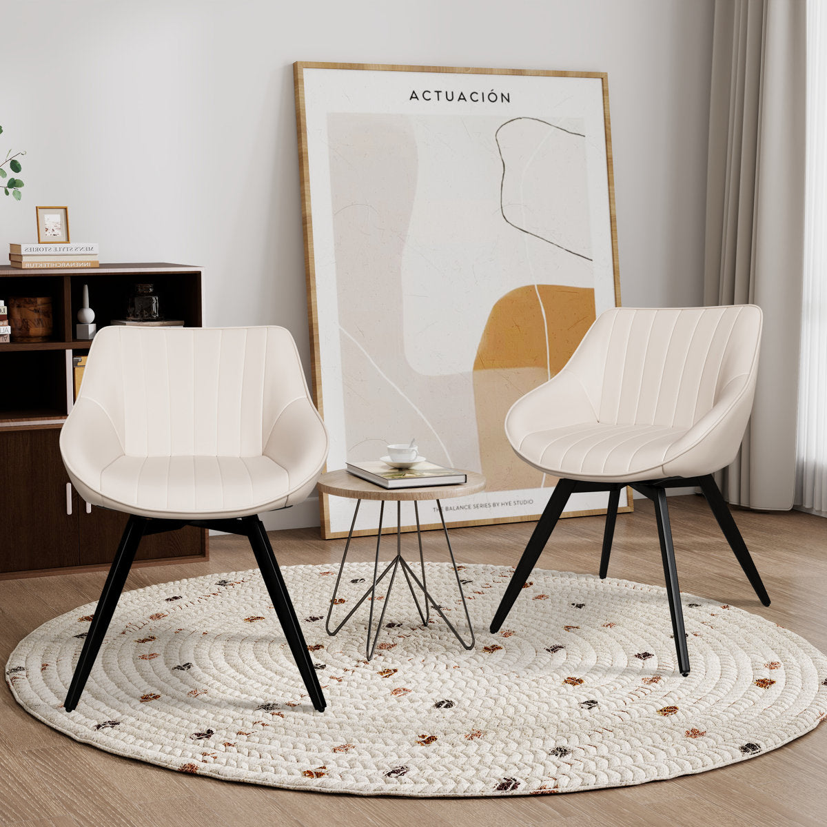 Set of 2 Upholstered Dining Chairs, White Modern Dining Chairs