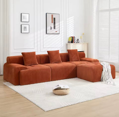 118” Modular Cloud Corduroy Sectional Sofa with Chaise, Grey