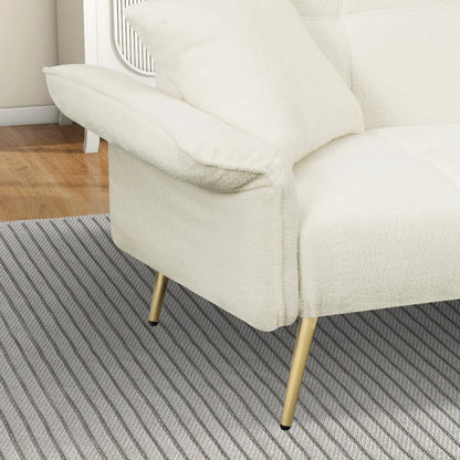 Beige Small Sofa - Convertible Sofa Bed with Armrests