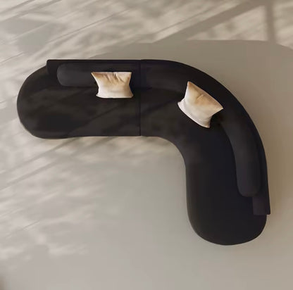 Black Ergonomic Matte Velvet Curved Corner Sofa