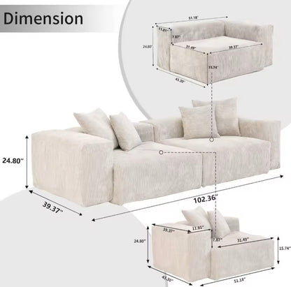 102” Beige Modular Sectional Sofa for Living Room, Modern Corduroy Couch