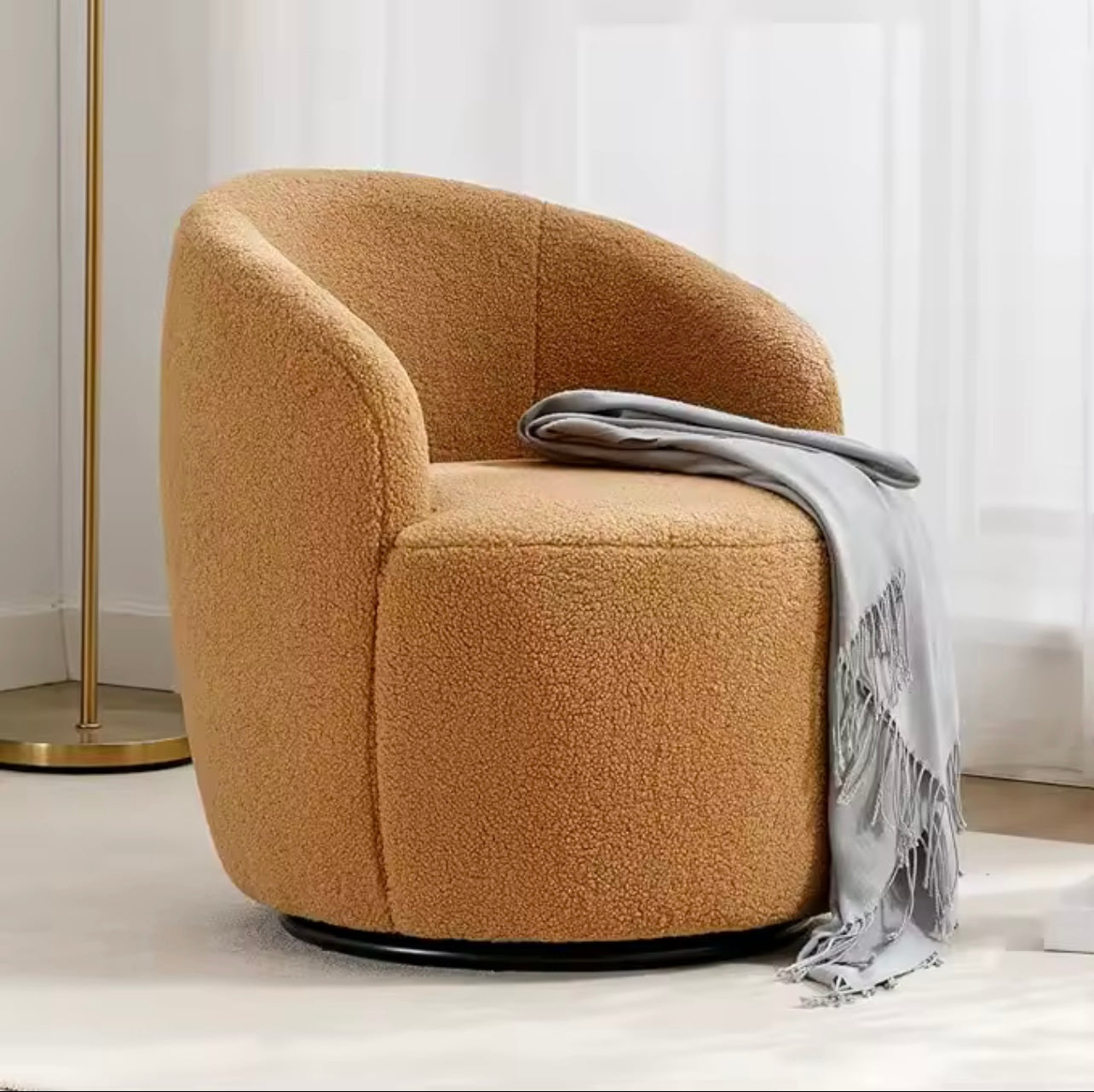 Orange Accent Chair, Teddy Fabric Upholstered Swivel Barrel Chair