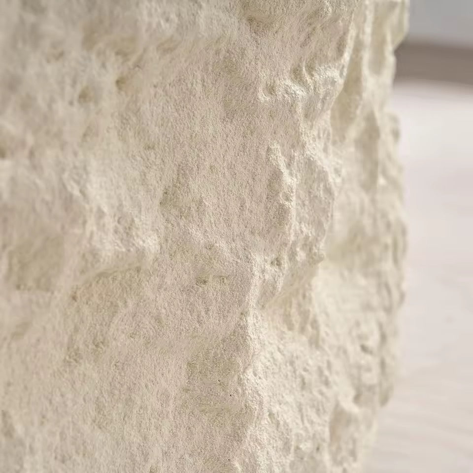 Round Cement Stone Drum Coffee Table, Fiberglass Faux Marble Finish