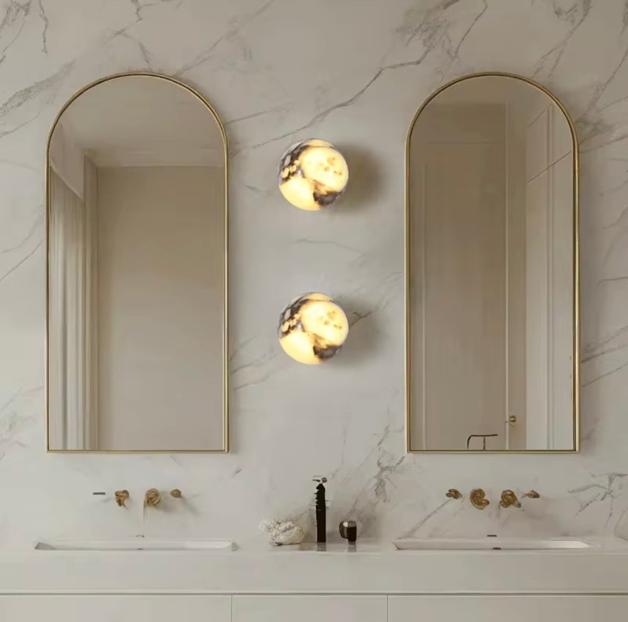 Black Marble Wall Lamp, Italian LED Bedside & Bathroom Sconce