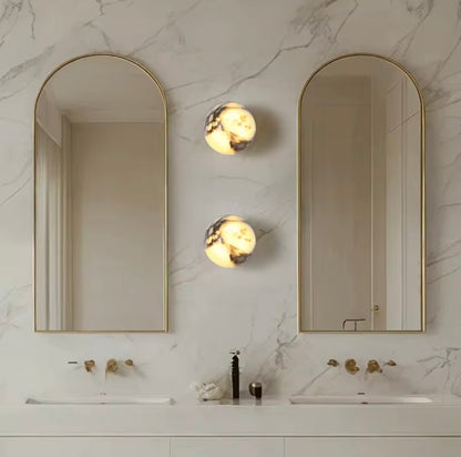 Black Marble Wall Lamp, Italian LED Bedside & Bathroom Sconce