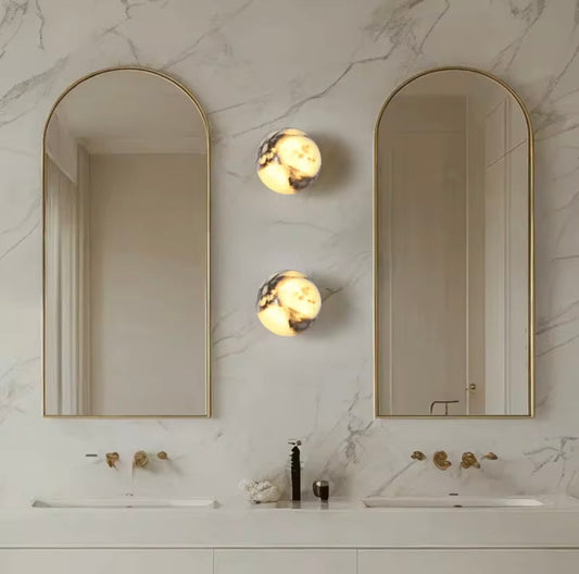 Black Marble Wall Lamp, Italian LED Bedside & Bathroom Sconce