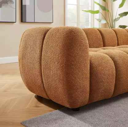 Burnt Orange Boucle Sofa, Tufted Cloud Couch, Deep Seat 3-Seater