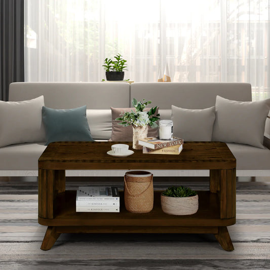 Walnut Rectangular Wooden Coffee Table with Storage