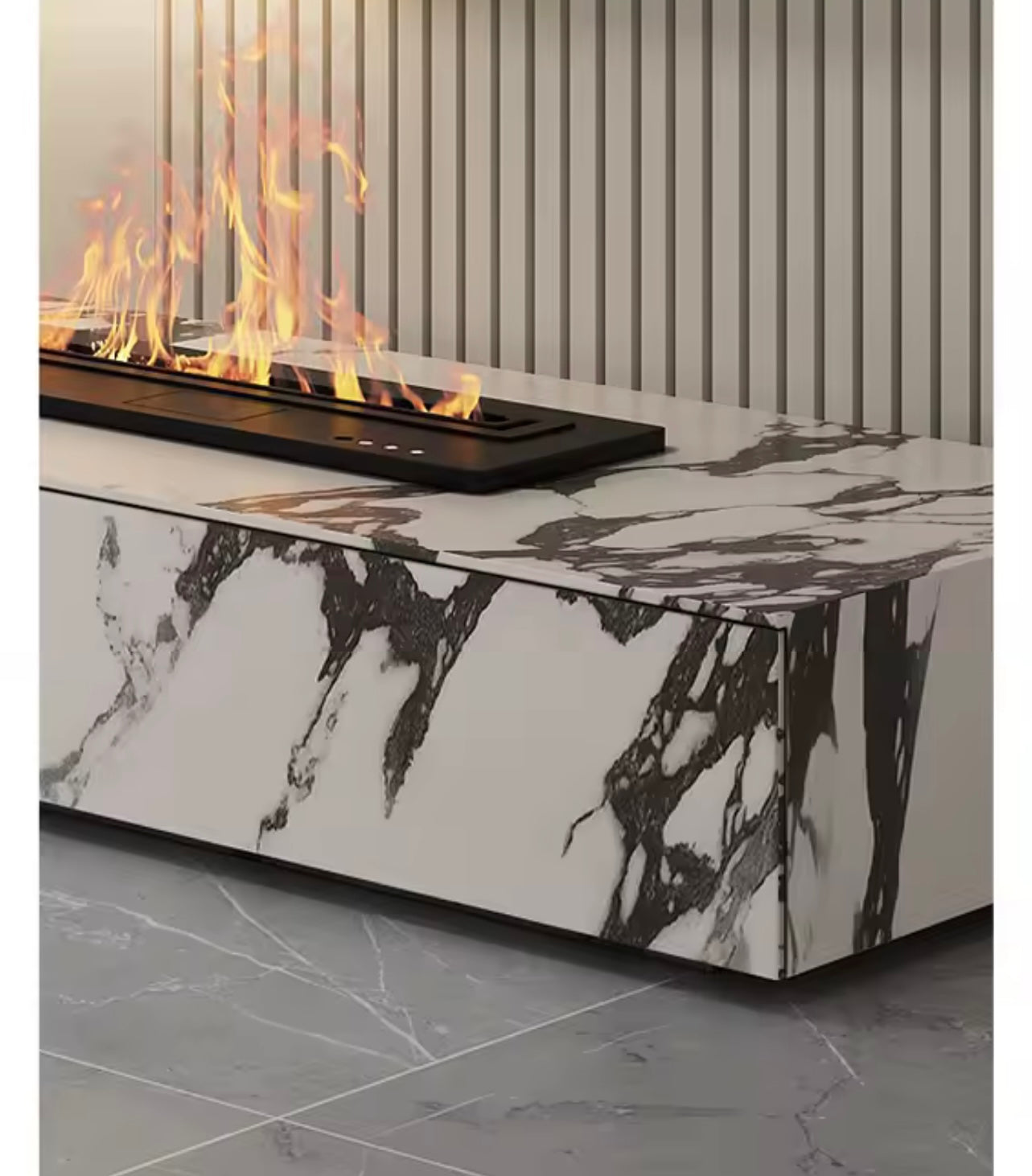 White Rock Slab TV Stand with Drawers and 3D Fireplace