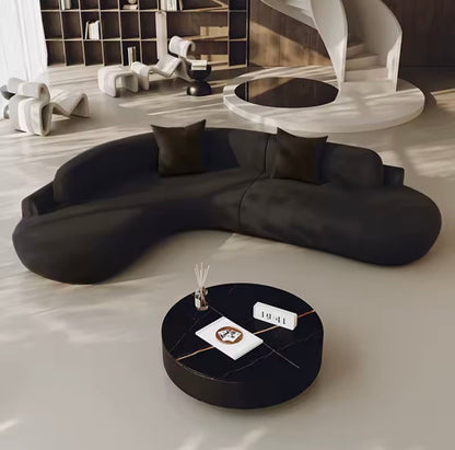 Black Ergonomic Matte Velvet Curved Corner Sofa