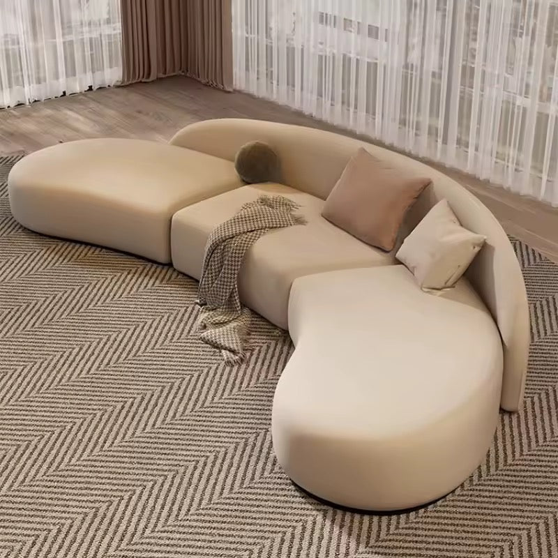 Ergonomic Curved Velvet Modular Sofa in Beige