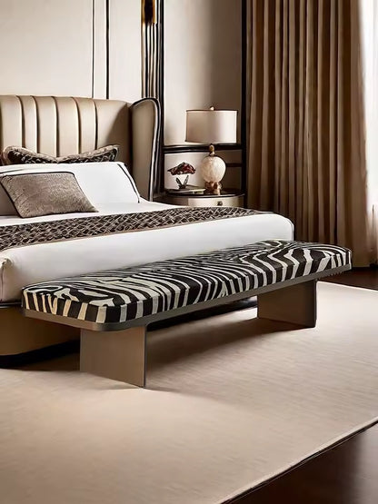 Black and White Upholstered Light- Luxury Vanity Bench with Iron Frame