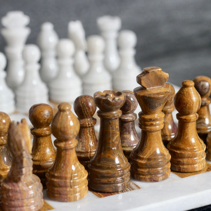 Travel Chess Board - Marble Chess Set - White and Brown Chess Board