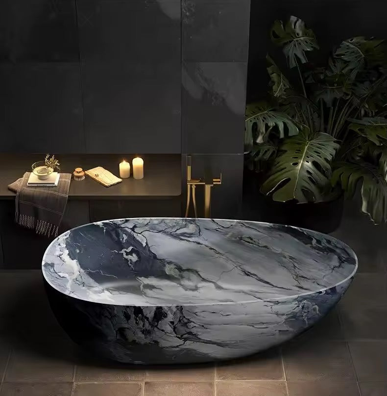 Oval Freestanding Soaking Tub, Luxury Artificial Stone Bath
