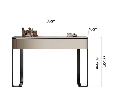 Beige Minimalist Vanity Table with Rock Slab Countertop