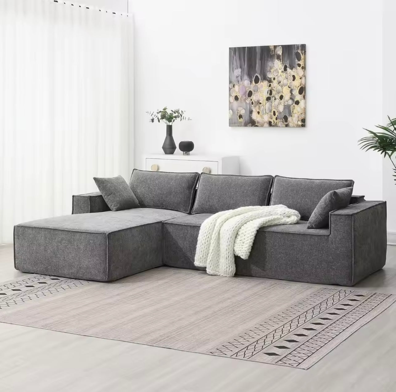 Modular Cloud Sectional Sofa with L-Shape Chaise, Chenille Fabric Couch