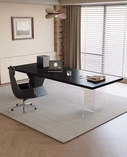Modern Black Wooden Office Desk with Acrylic Leg Design