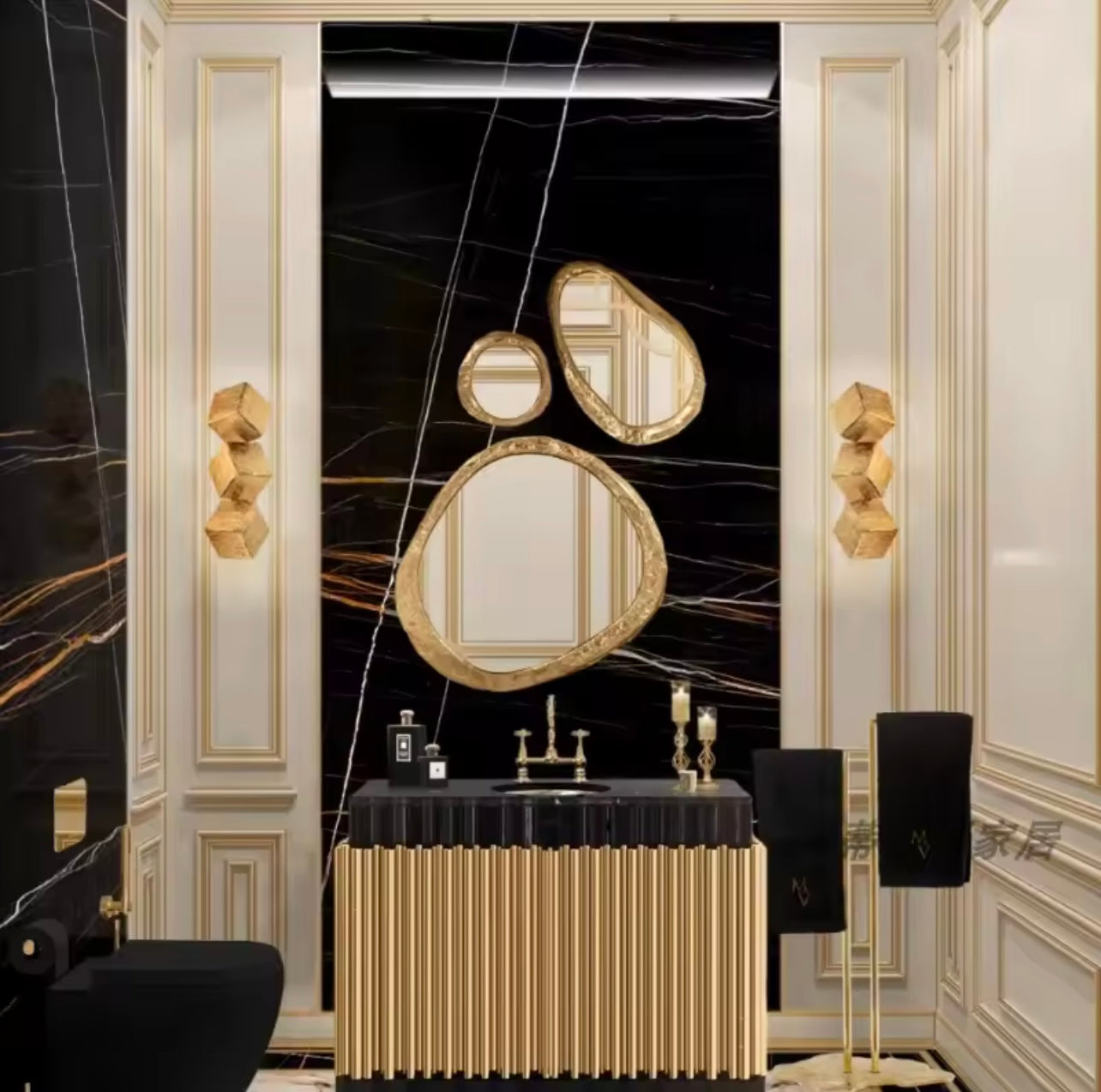 Large Gold Irregular Wall Mirror, Bedroom & Bathroom Accent