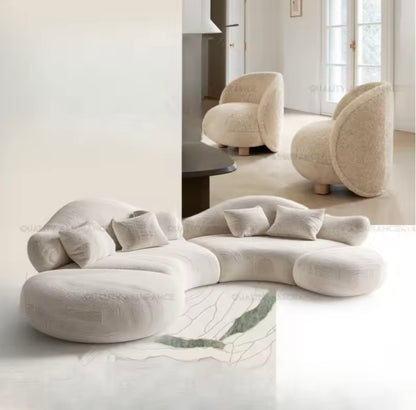 Minimalist Modern Beige Luxury Curved Boucle Sofa