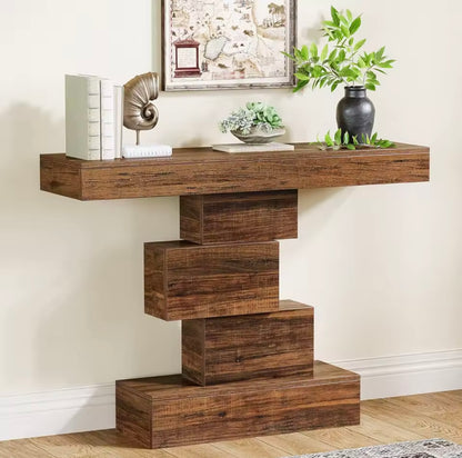 42.5” Narrow Wood Console Table with Geometric Base