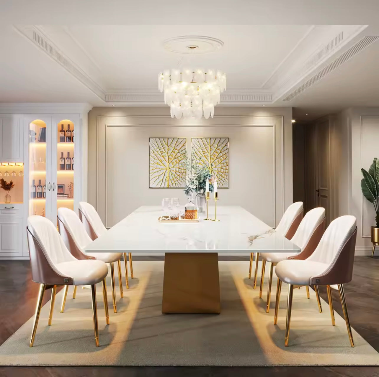 Luxury Rectangular Sintered Stone Dining Table with W-Shaped Base