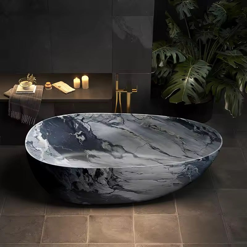 Oval Freestanding Soaking Tub, Luxury Artificial Stone Bath