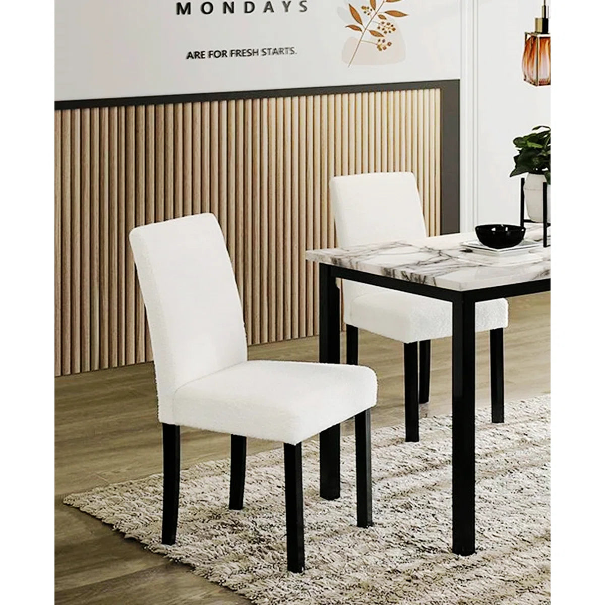 5 Piece White Faux Marble Dining Table Set