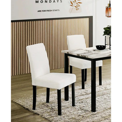 Set of 4 Dining Chairs and White Marble Upholstered Dining Table