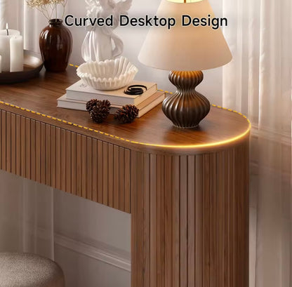 55” Mid Century Fluted Console Table with 2 Storage Drawers