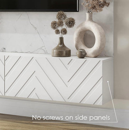 71” Beige Floating TV Console with Push-to-Open Media Cabinet