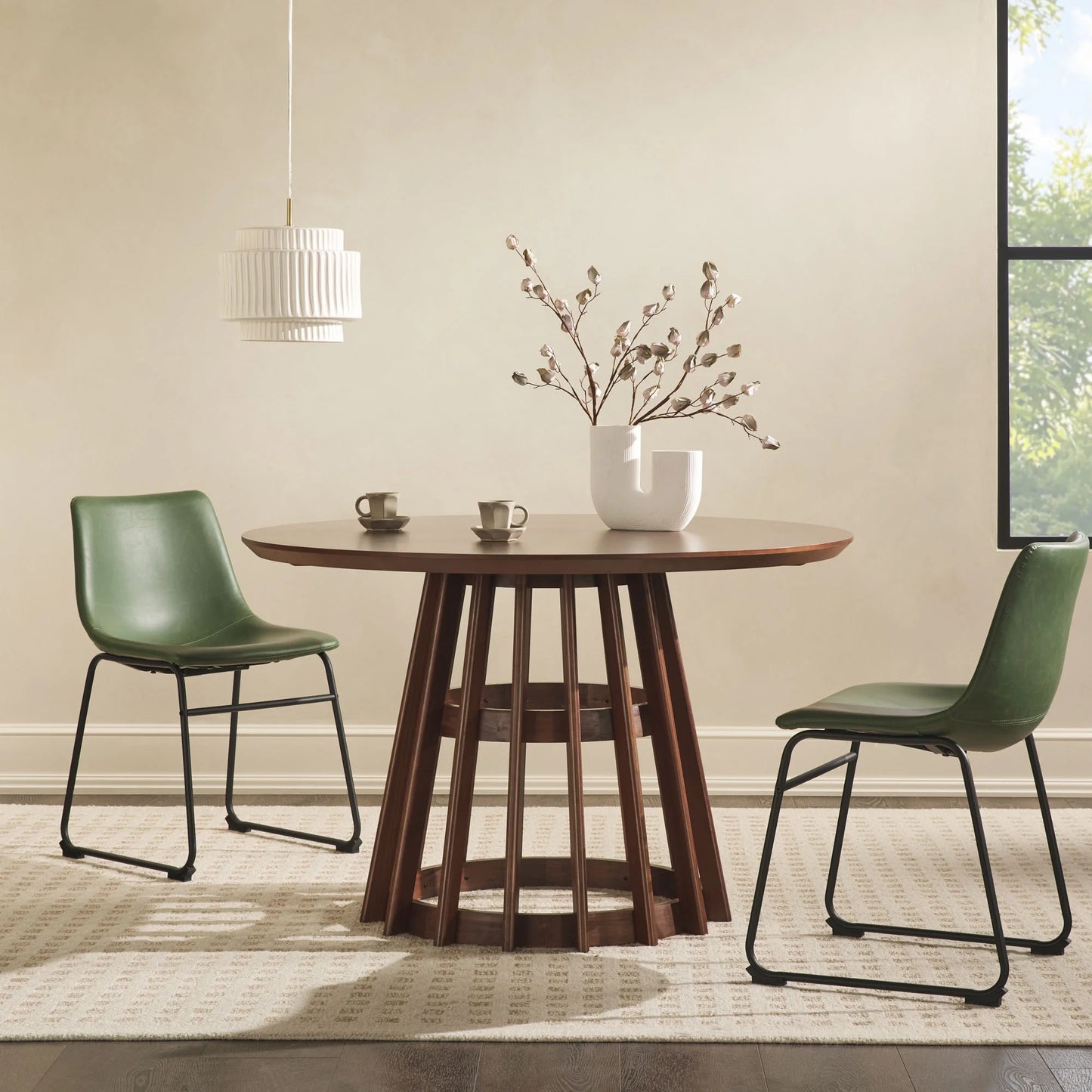 Modern Round Pedestal Solid Wood Dining Table