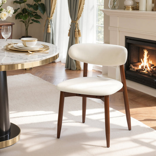 Set of 2 Beige Curved Back Dining Chairs Ergonomic Upholstered Seats