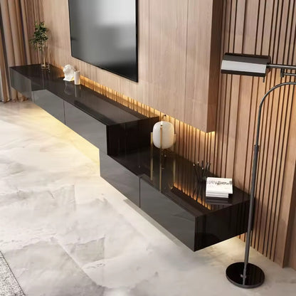 Black Floating TV Console with LED Lighting, Wall-Mounted Media Unit