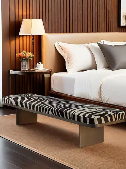 Black and White Upholstered Light- Luxury Vanity Bench with Iron Frame